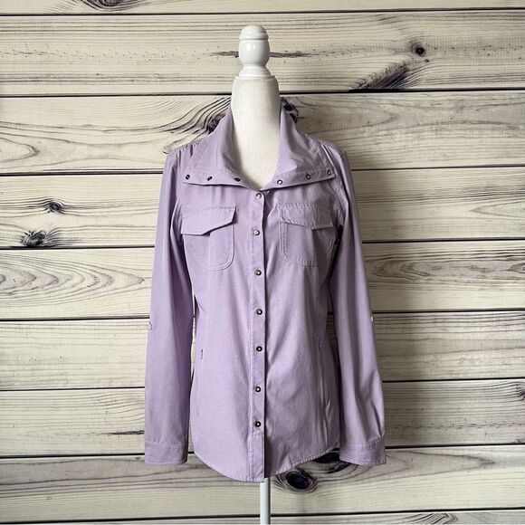 Duluth Trading Co Lilac Purple Sol Survivor Sun Protection Button Down Shirt - Picture 6 of 16